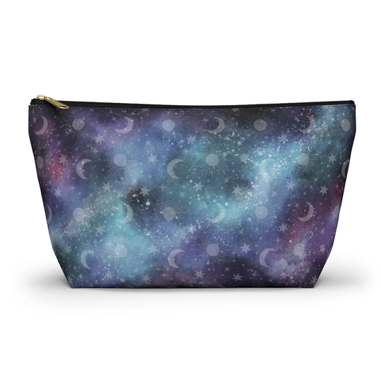 Mystical Celestial Witchy Pencil Pouch, Cute Cosmetic T Pouch, Travel Makeup Bag, Zipper Toiletry Organizer Sun Moon Bag
