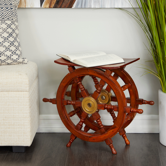 Brown Brass Nautical Accent Table - 24 x 12 x 20