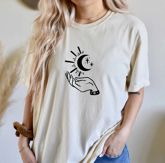 Comfort Colors Celestial Hand & Moon Shirt, Top, Animals T-Shirt, Comfy Oversized Boho Shirt