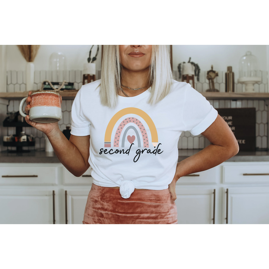 Second Grade Teacher Shirt, Boho Rainbow Pencil, Hello 2nd Level Matching Crew, Cute Elementary Teaching Back To School Outfit