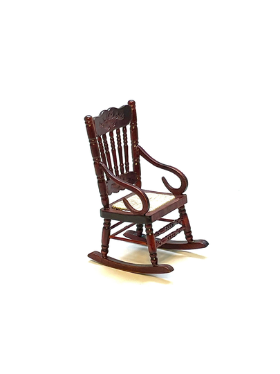 Dollhouse Rocking Chair, Furniture, Vintage, Miniature, Woven Seat, Wood, Front Porch, 1980