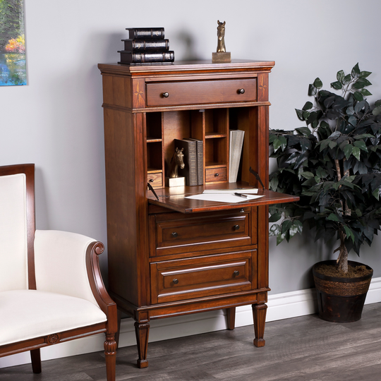 Butler Wordsworth Brown Wood/MDF Olive Ash Burl Secretary Cabinet - N/A