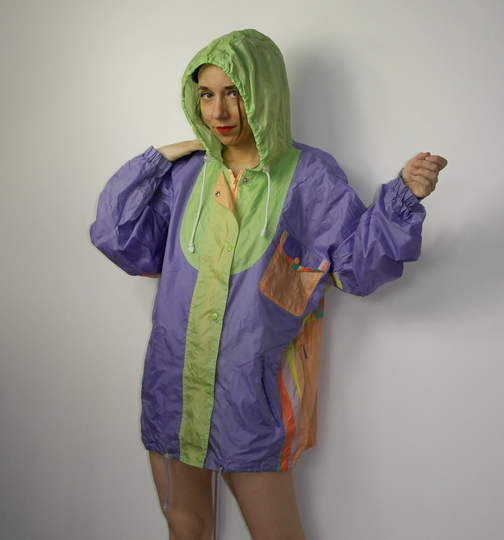 Color Block Windbreaker/Vintage Light Rain Jacket Pastel Color Coat Retro Oldschool M Spring Summer