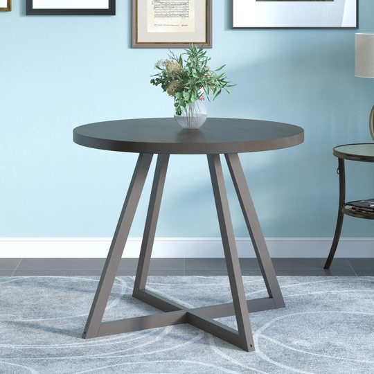 Mid-Century Wood Round Dining Table with X-shape Legs for Small Places