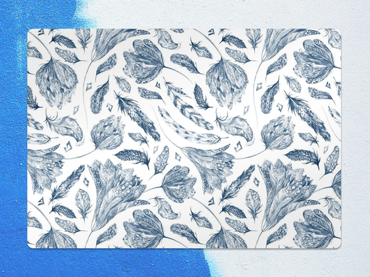 Boho Chic Indigo Chair Mat, Blue Splat White Vinyl Floor Bohemian Protective Office Decor, Area Rug, Comfort Mat