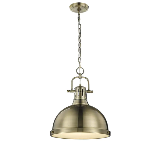 Duncan 1 Light Pendant with Chain in Aged Brass with a Aged Brass