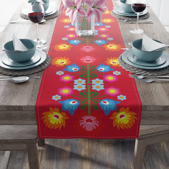 Folk Art Kitchen Decor, Polish Gifts, Table Runner | Cotton Twill