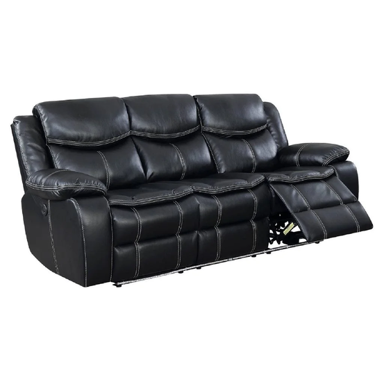 Leatherette Upholstered Reclining Sofa in Black Finish