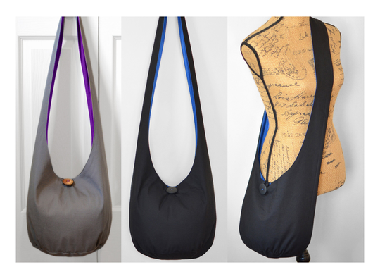 Made To Order Solid Color Hobo Bag Crossbody Purse Cotton Slouchy Boho Fabric Sling Hippie Black Shoulder
