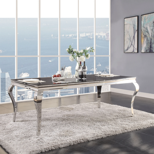 Dining Table Glass Table Stainless Steel Base Legs Glass Black