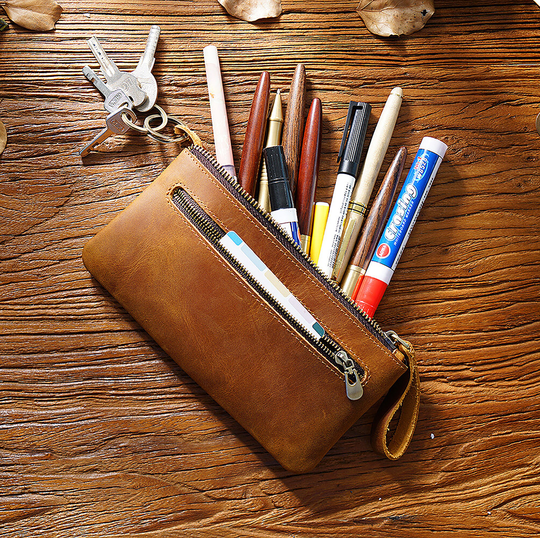 Leather Pencil Case Zipper Pouch, Holder, Cosmetic Bag/Makeup Bag, Handcrafted Pen Bag, Gift For Artists/ Man/ Women/ Student