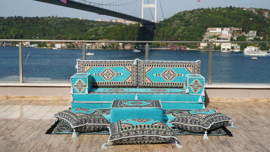 Light Blue Floor Pillows, Minimal Cushion Set, Arabic Majlis Seating, Bench Cushion, Modular Design Sofa Oriental Seating