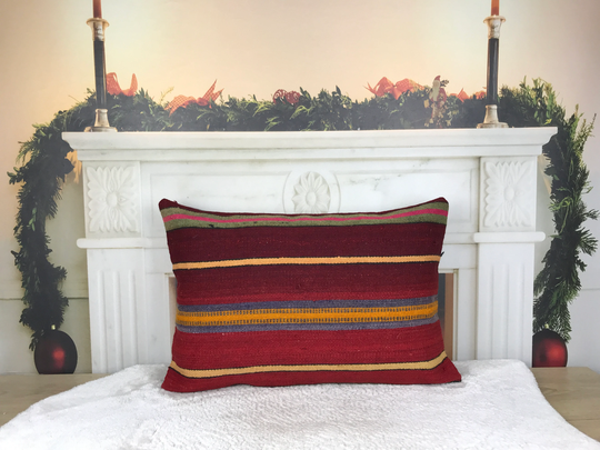 Farmhouse Style Pillow, Chair Lumbar Kilim Cushion Cover, Nomadic Outdoor 16x24 Handwoven Anatolian Pillows, 2398