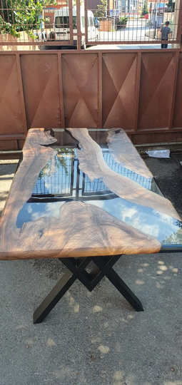 Epoxy Table, Dining Walnut River Custom 72" X 36" Smoke Gray Table Order For Harriet B