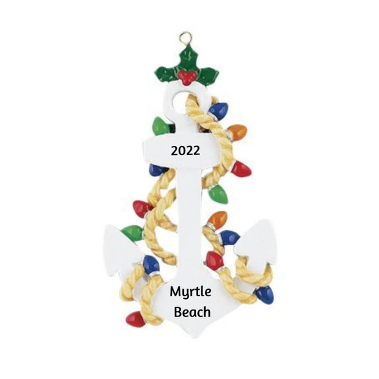 White Adirondack Chair With Festive Holiday Christmas Lights Personalized Ornament 2023