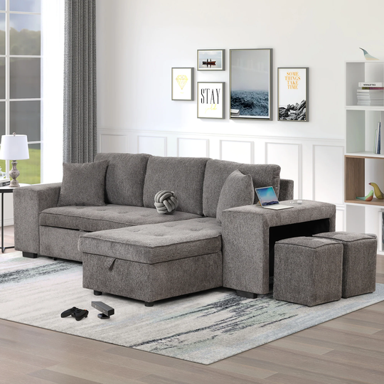 L-Shape 104" Pull Out Sleeper Sofa Reversible Sectional