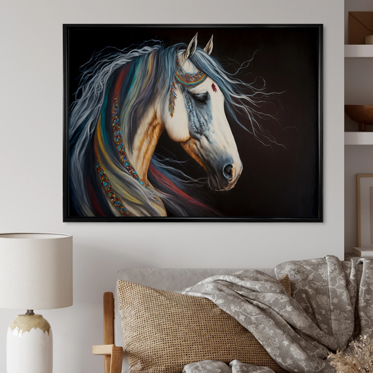Designart 'Indian Horse With Colorful Mane IV' Modern Framed Canvas Art Print