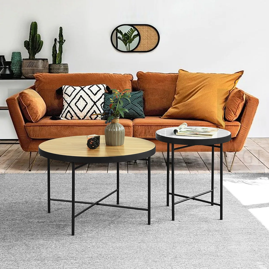 Set of 2 Round Side Table, Sofa End Table,Accent Table Round, Coffee Table
