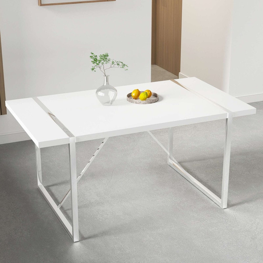 Industrial Rectangular MDF Wood White Dining Table