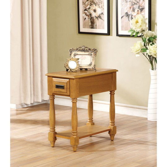 Q-Max Smooth Table Top Storage Drawer Turned Legs Side Table