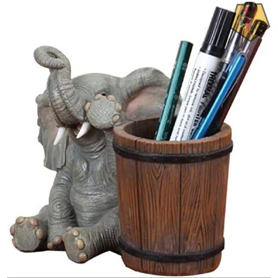 Cute Resin Elephant Pen Pencil Holder Desk Organizer - Desktop Pen Pencil Brush Holder Container Storage Organizer, Creative Elephant Home Decoration