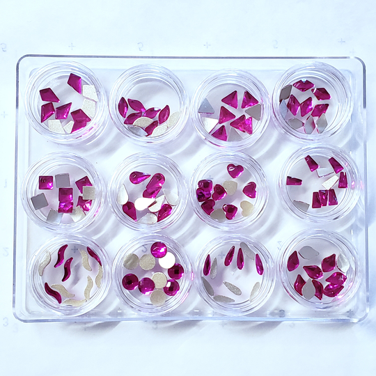 Fuchsia 120 Pcs Nail Art Rhinestone Shapes Kit - Bling Box