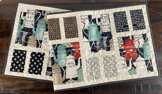 Coffee Quilted 17 X 49 Table Runner | Bar Fabric Pottable Topper| Modern Topper