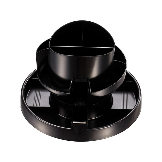 OfficeMate Deluxe 16-Compartment Black Plastic Rotating Organizer - 6.5" x 10" x 10"