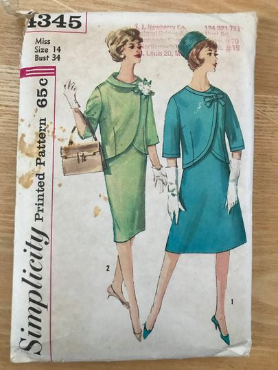 Simplicity 4345 Pattern Cut Complete 1960S Vintage Misses Suit Shaped Hem Short Waisted Jacket Pencil Or A-Line Knee Length Skirt Size 14
