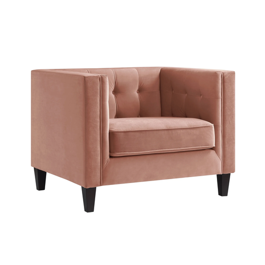 Paolo Velvet Club Chair or Sofa - Button Tufted, Espresso Tapered Leg
