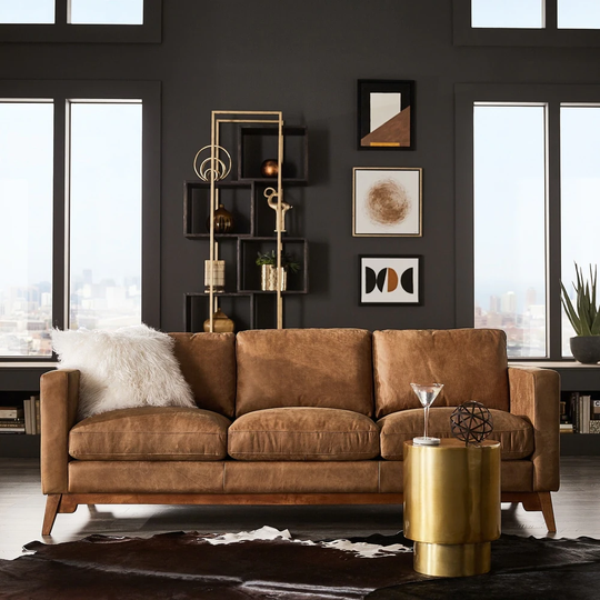 Strick & Bolton Filmore 89-inch Tan Leather Sofa
