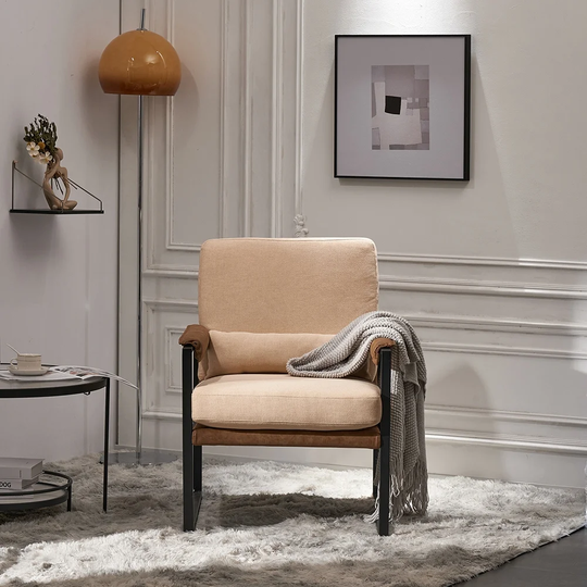 Iron Frame Single Chair with Soft Bag Armrest, Indoor Leisure Chair