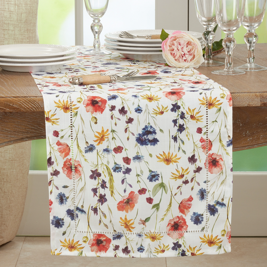 Hemstitch Table Runner With Floral Design