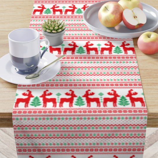 Table Runner in Fair Isle Nordic Knit Pattern Christmas Holiday Decor For Entertaining, Housewarming & Tabletop 16"x 90" In