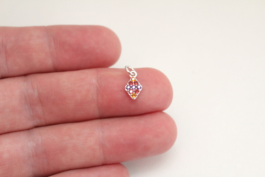 sterling Silver Colored Nano Gems Diamond Shaped Charm, Pendant, Charm