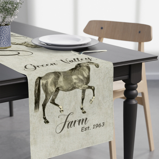Horse Tablecloth, Farm Table Runner Custom, Personalized Farmhouse Décor, Ranch Decor