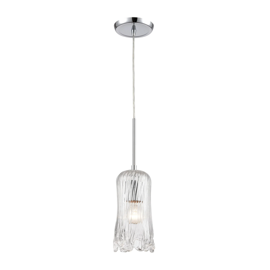 Hand Formed Glass 1-Light Mini Pendant in Polished Chrome with Clear Hand Formed Glass