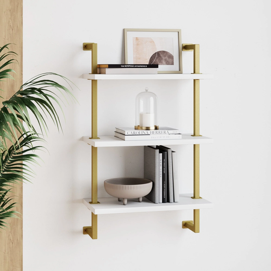 Nathan James Theo 3-Shelf Bookcase Floating Wall Mount Wood with Metal Frame