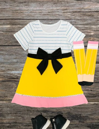 Back To School Dress, Toddler Girl Outfit, Yellow Pencil Summer Spring, Theme, Kindergarten, 1st Grade