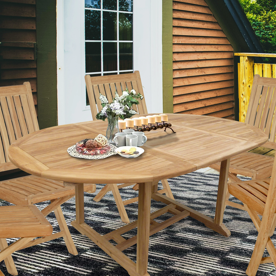 Seven Seas Teak Ocean Beach Round Outdoor Patio Extension Table, 47 inch Round to 71 inch Oval (Table Only)