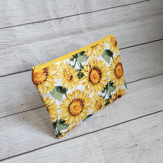 Sunflower Zipper Pouch, Cosmetic Makeup Bag, Lined Travel Pencil Case, Gift For Lover, Notion Flower Love