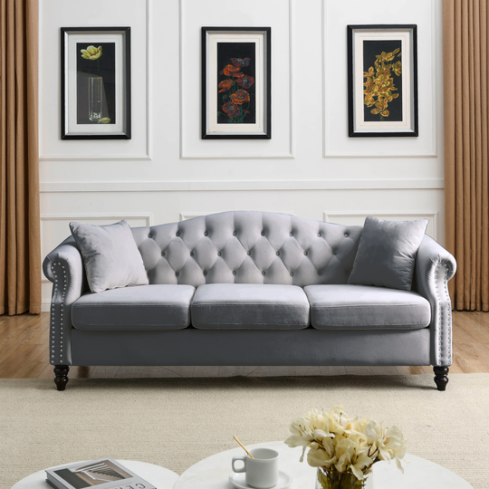 79" Elegant Chesterfield Sofa 3 Seater Sofa Tufted Couch with Rolled Arms and Nailhead