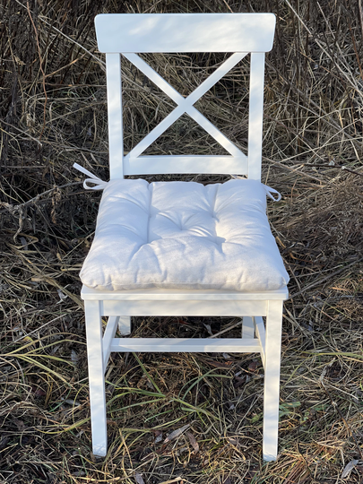 Linen Chair Cushions With Ties/ Washed Linen/ Quilted Seat Cushions/ White Cushion/Square Indoor/ Wedding