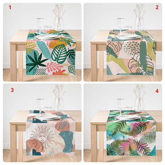 Decorative Abstract Style Runner, Modern Art Leaf Print Table Nordics Scandi Kitchen Onedraw Decor, Housewarming Gift
