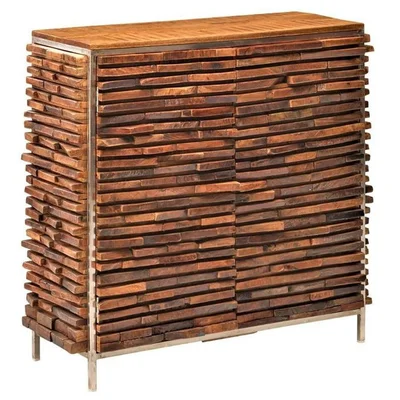 40 Inch Square Narrow Modern Rustic Plank Wood Accent Cabinet Sideboard