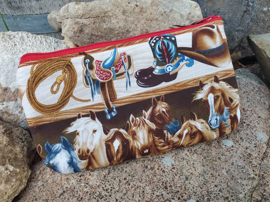 Horse Zipper Bag, Horse Cosmetic Bag, Fabric Purse Organizer, Pencil Pouch, Feminine School Gift