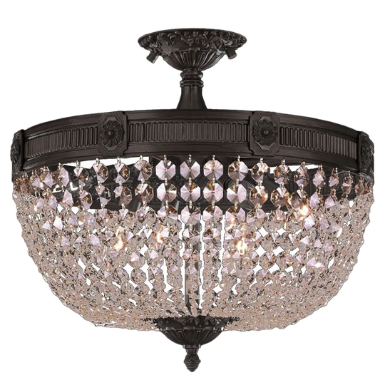 French Empire Basket 6-Light 20 in. Dark Bronze Crystal Semi Flush Mount Ceiling Light Large - Large Flush Mount
