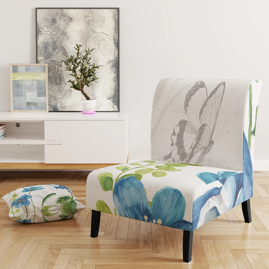 Designart 'Blue Columbine Flowers with Butterfly' Upholstered Cabin & Lodge Accent Chair