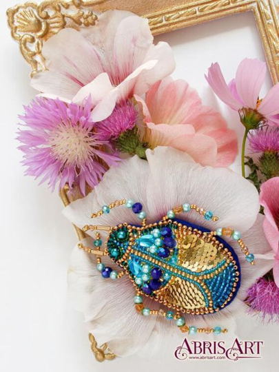 Diy Bead Brooch Kit "Azurite Beetle" Embroidery Size 1.7"×2.7" | 4.4x7 cm, Gift