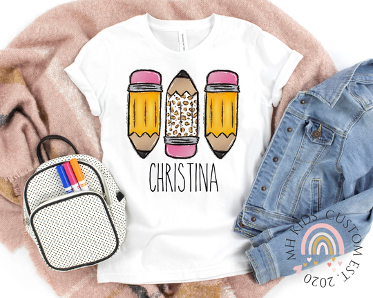 Personalized Back To School Shirt, First Day Of To Name Girl Custom Shirt, Leopard Pencil Shirt